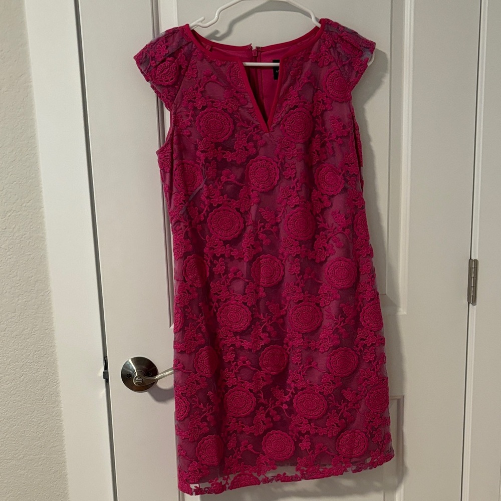 Adrianna Papell Fuchsia Lace Midi Dress